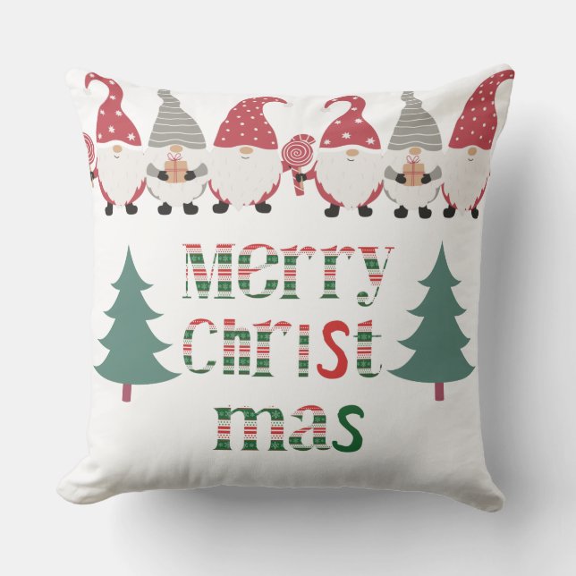 Coussin Texte unique Père Noël avec arbres rouge vert et b (Recto)