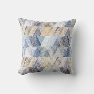 Coussin Textes bleu clair, zigzag beige
