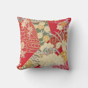 Coussin Textile japonais de KIMONO, motif floral