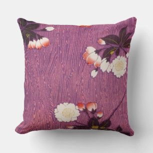 Coussin Textile japonais Kimono vintage, fleurs de cerisie