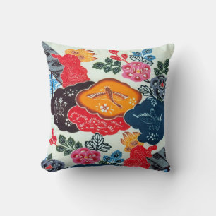 Coussin Textile japonais vintage de kimono (Bingata)