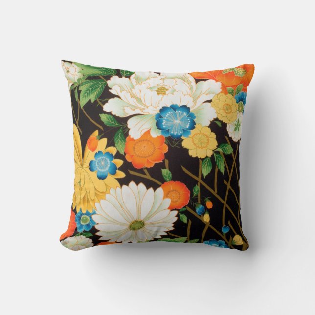 Coussin Textile japonais vintage, Floral (Recto)