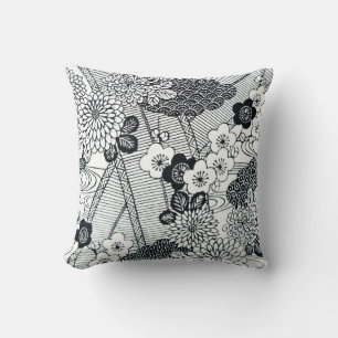 Coussin Textile japonais vintage, motif floral