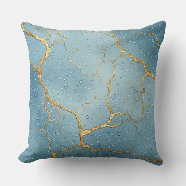 Coussin Texture Abstraite de Fissure Dorée avec Métal Humi (Recto)