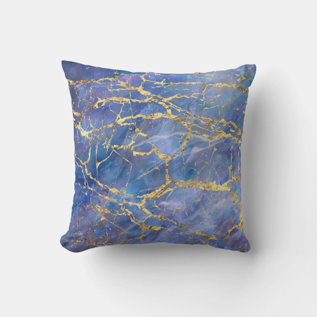 Coussin Texture Abstraite en marbre bleu (Recto)