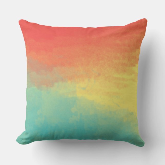 Coussin Texture d'aquarelle d'Ombre - Teal, corail, Sun (Recto)