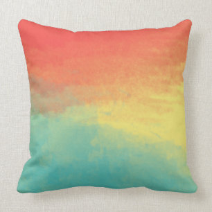 Coussin Texture d'aquarelle d'Ombre - Teal, corail, Sun