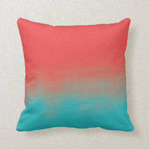 Coussin Texture d'aquarelle d'Ombre - Teal et corail