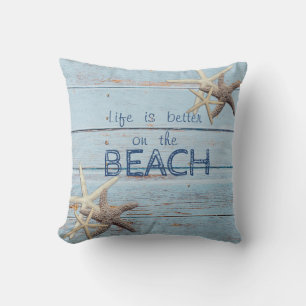 Coussin Texture de bois bleu adorable, étoile de mer