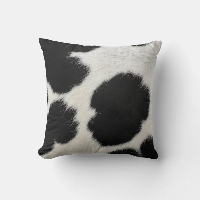 Coussin texture de cuir de peau de fourrure de vache noir  (Recto)