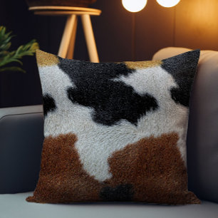 Coussin Texture de cuir de vache marron noir et blanc