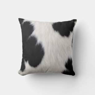 Coussin texture de cuir de vache noir blanc peau fourrure 