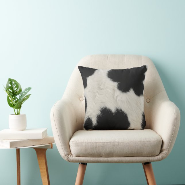 Coussin texture de cuir de vache noir blanc poil peau anim (Chaise)
