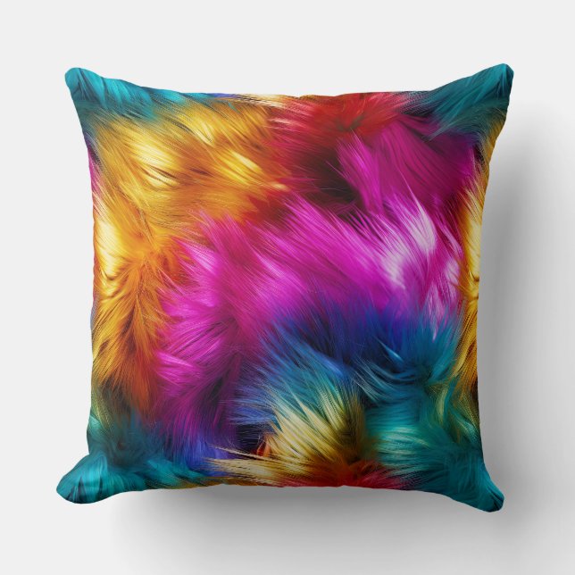 Coussin texture de fausse fourrure de monstre arc-en-ciel  (Recto)