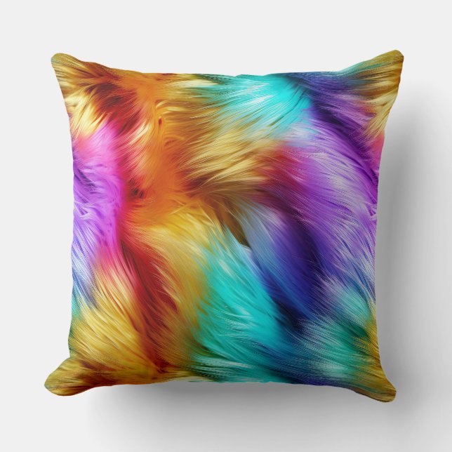 Coussin texture de fausse fourrure de monstre arc-en-ciel  (Recto)