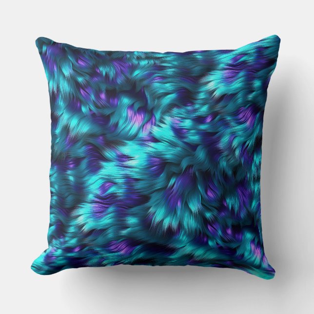 Coussin Texture de fourrure de monstre factice bleu et vio (Recto)