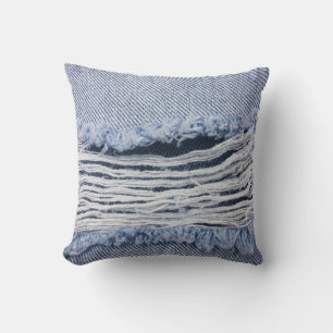 Coussin Texture de jean bleu clair torn