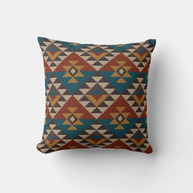Coussin Texture de laine aztèque Tribal. (Recto)