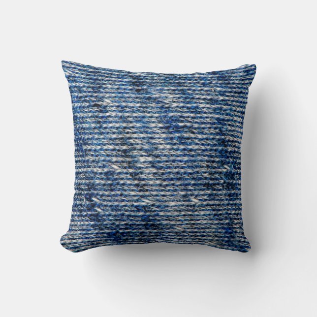 Coussin Texture de laine de tricot bleu (Recto)