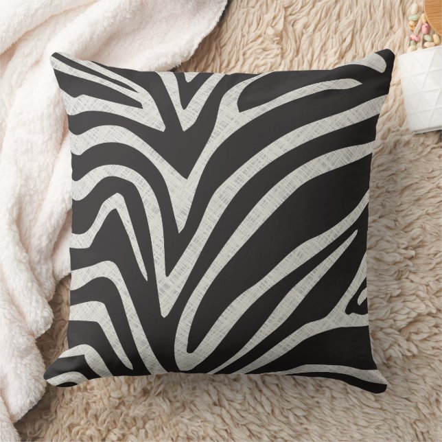 Coussin Texture de lin noir et gris Imprimer Zebra (Couverture)