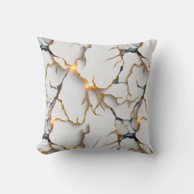 Coussin Texture de marbre blanc avec des veines d'or lumin (Recto)