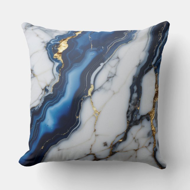 Coussin texture de marbre blanc bleu motif texture or luxe (Recto)