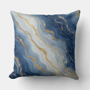 Coussin Texture de marbre bleu et or abstrait