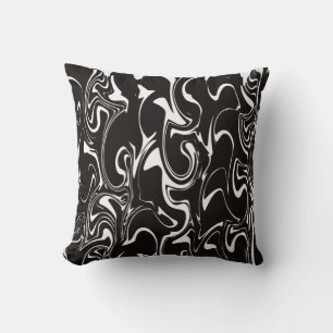 Coussin Texture de marbre tourbillonnant - Noir et blanc i