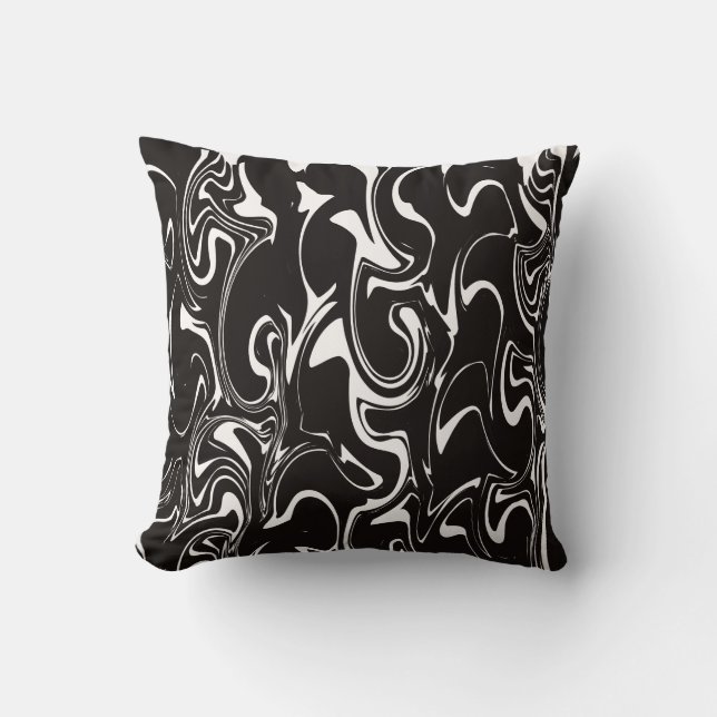 Coussin Texture de marbre tourbillonnant - Noir et blanc i (Recto)