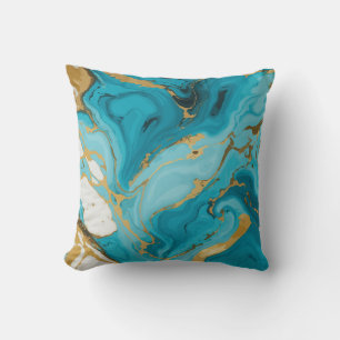 Coussin Texture de marbre Turquoise et or Argent