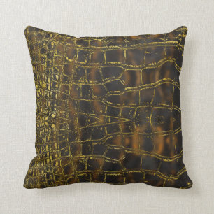 Coussin Texture de peau de serpent d'or de Faux sur le