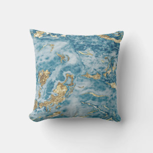 Coussin Texture de pierre de marbre bleu tendance et cool