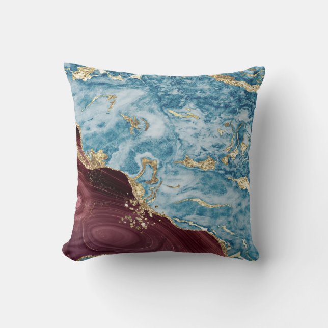 Coussin Texture de pierre de marbre de Bourgogne bleu tend (Recto)