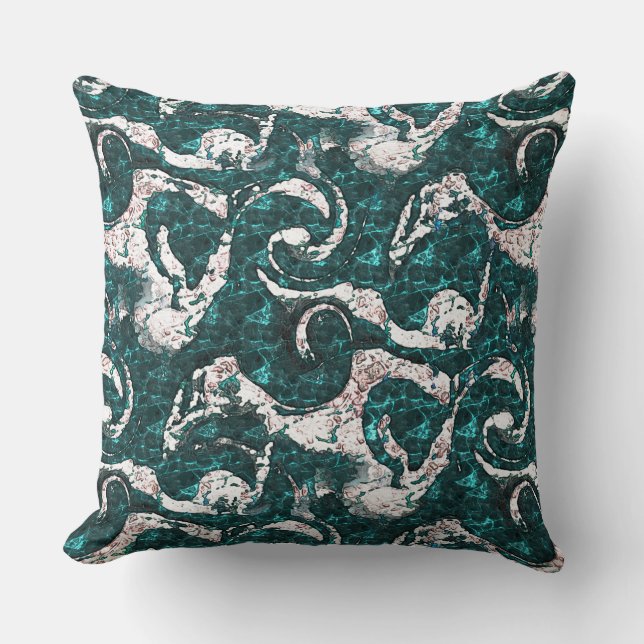 Coussin Texture des taches blanches mélangées en aquamarin (Recto)