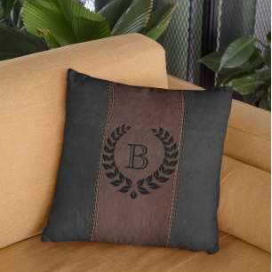 Coussin Texture en cuir Brown et noir avec couronne noire