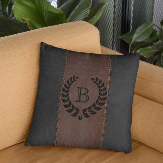 Coussin Texture en cuir Brown et noir avec couronne noire