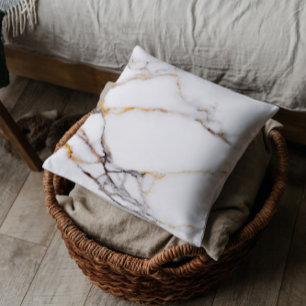 Coussin Texture en marbre blanc et or