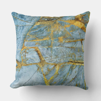 Coussin Texture en marbre bleu avec effet or