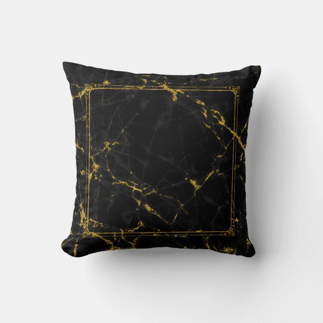 Coussin Texture en marbre noir & Cadre et Accents en or (Recto)