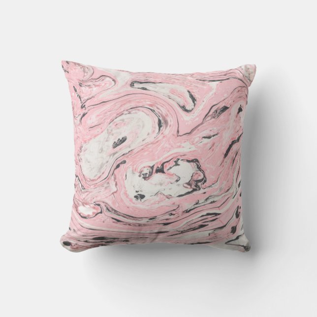 Coussin Texture en marbre rose et noir. Retour abstrait mo (Recto)