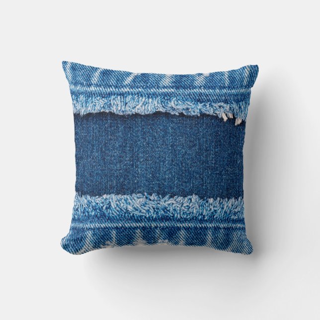 Coussin Texture en tissu de jean denim bleu (Recto)