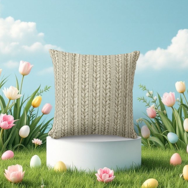 Coussin Texture en tricot torsadé ivoire (Créateur téléchargé)
