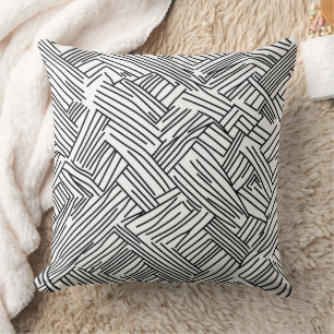 Coussin Texture Géométrique Abstraite Noir Blanc Moderne