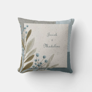 Coussin Texture Géométrique Terreuse Bleu Baie et Feuille 