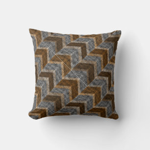 Coussin Texturé, zigzag, gris et brun