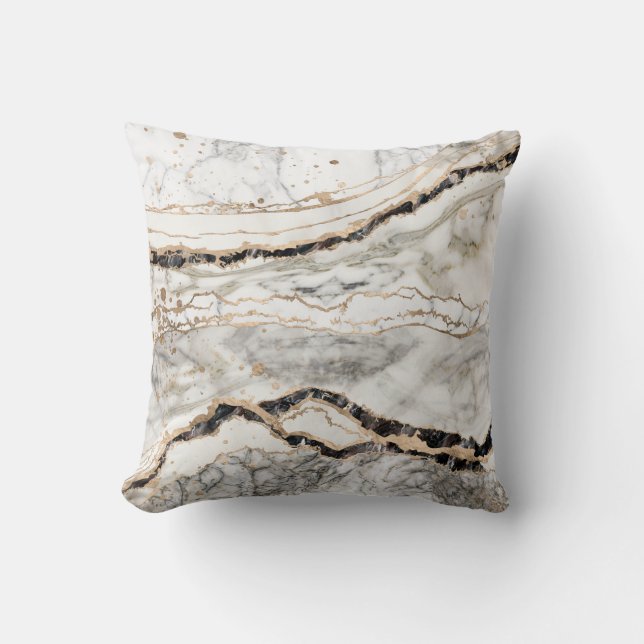 Coussin Textures en marbre blanc et noir Abstrait (Recto)