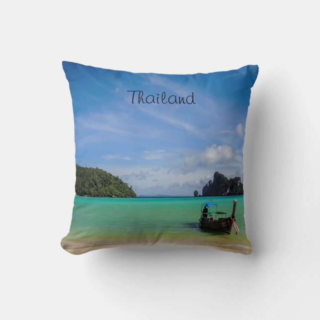 Coussin Thaïlande Travel Beach Photo avec Fishing Boat (Recto)