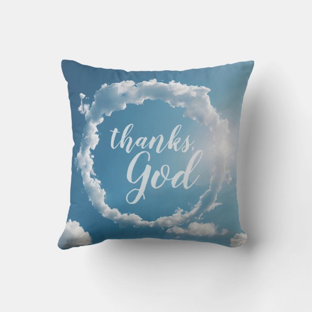 Coussin Thanks, God Clouds Photography Blue Throw Pillow (Verso)