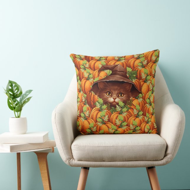 COUSSIN THANKSGIVING CITROUILLE CUTE CAT (Chaise)