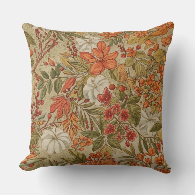 Coussin Thanksgiving, Fall Leaves et Motif Citrouille (Recto)